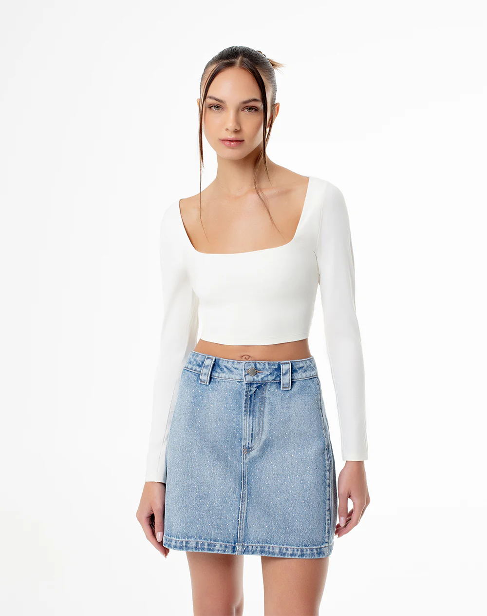 Falda tiro alto denim índigo medio mujer - Image 7