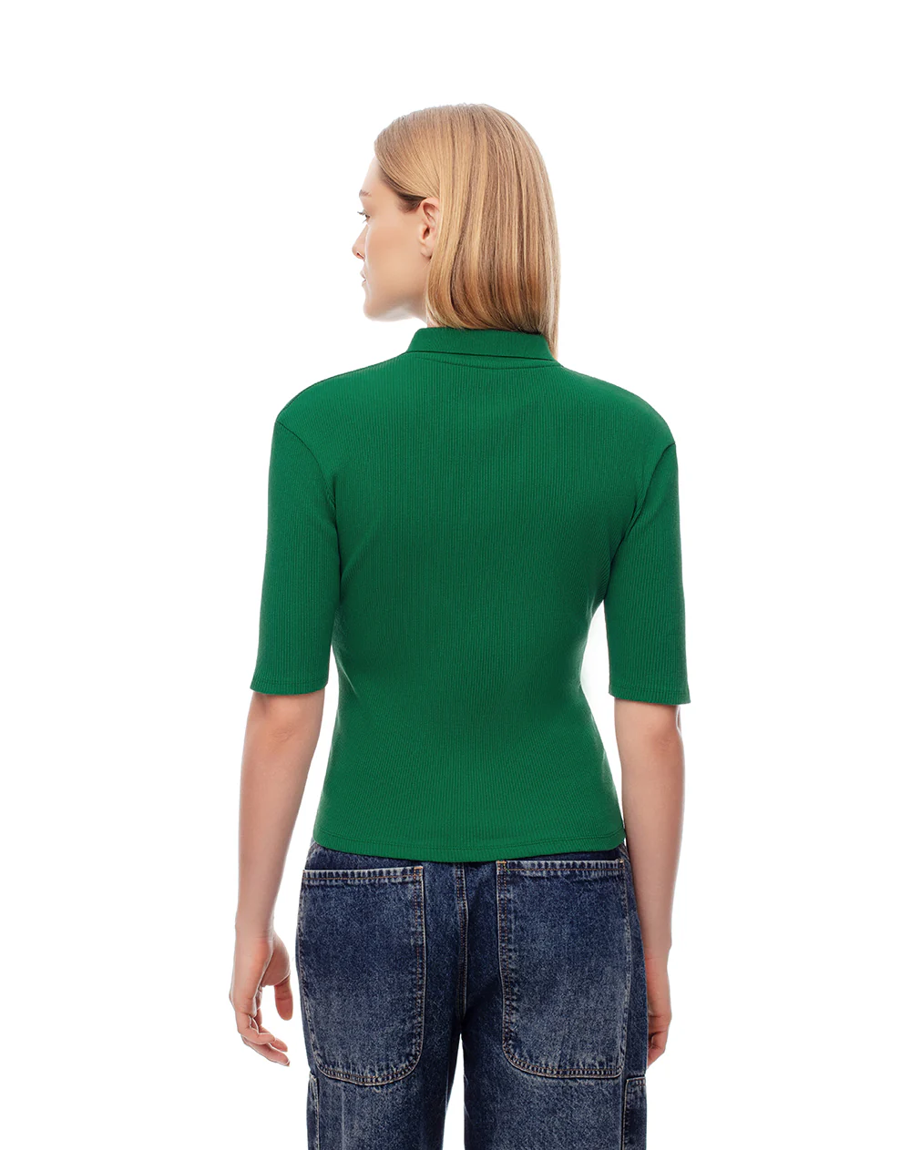 Polo slim tejido de punto algodón verde mujer - Image 2