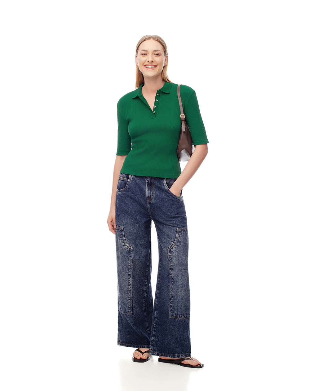 Polo slim tejido de punto algodón verde mujer - Image 4