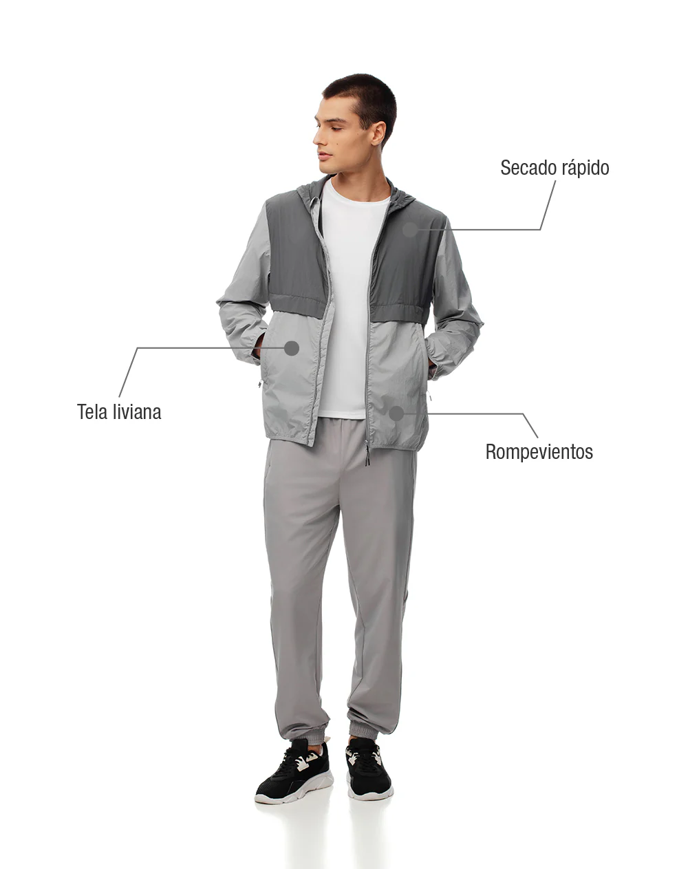 Chaqueta rompevientos gris hombre - Image 2