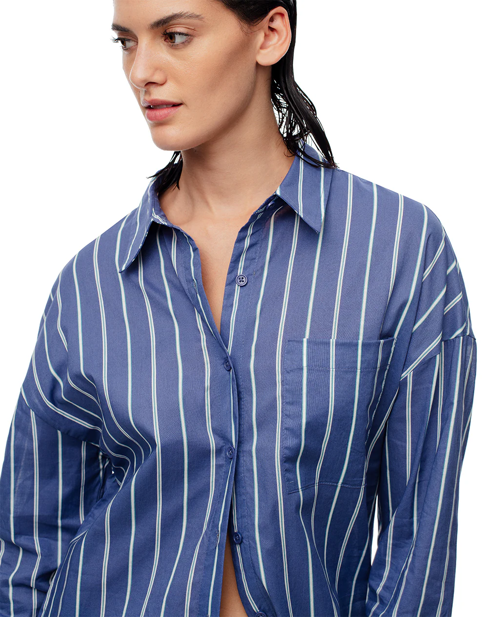Camisa manga larga oversize algodón rayas mujer - Image 4