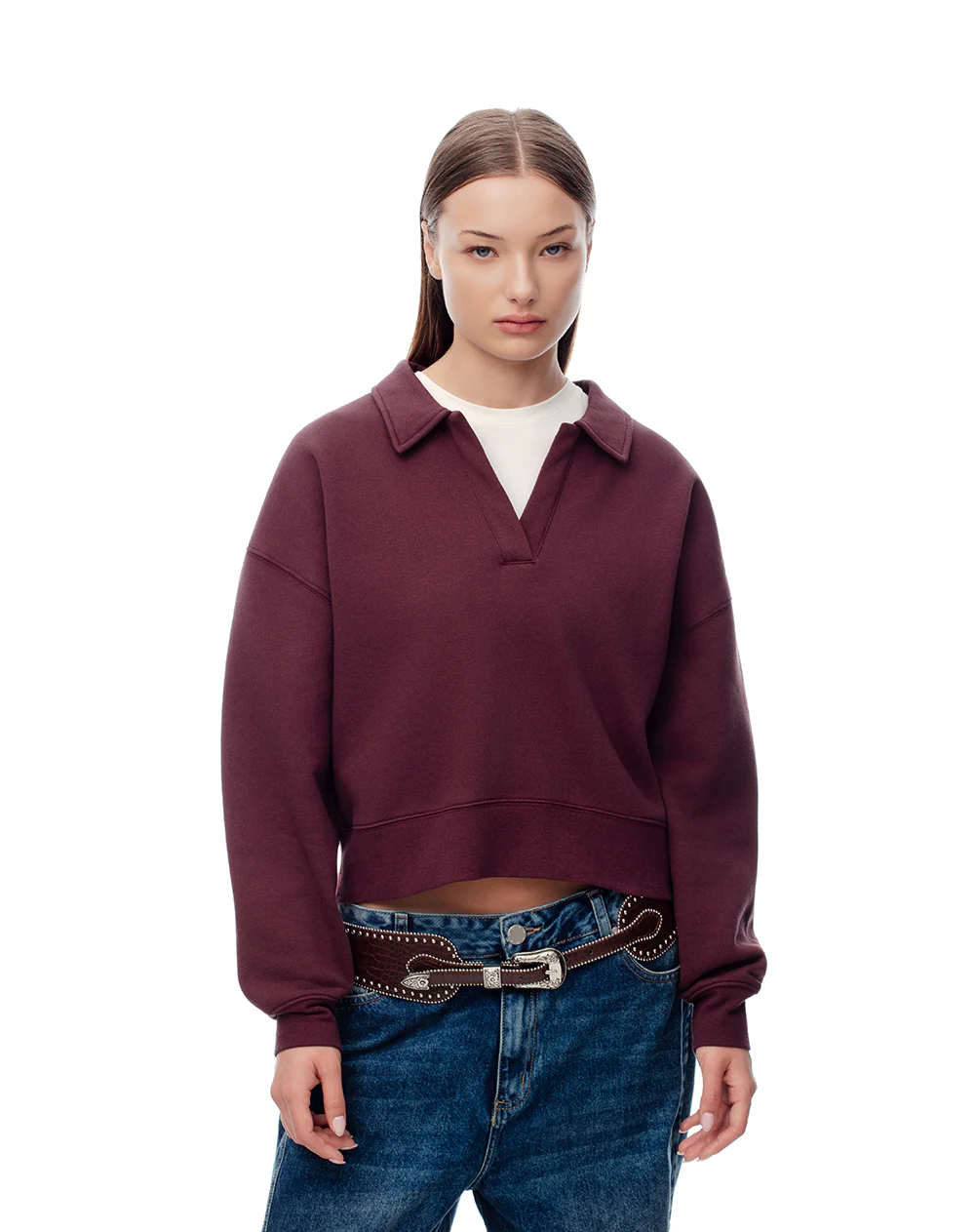 Buzo tipo polo regular vinotinto mujer