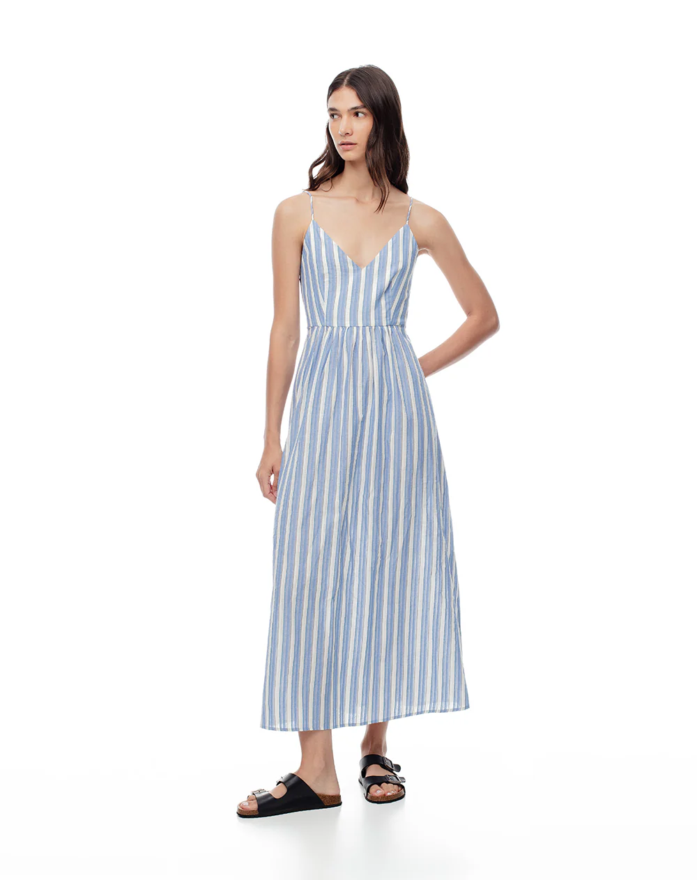 Vestido midi fit & flare algodón rayas mujer - Image 3