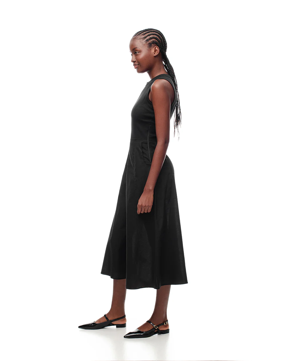 Vestido midi falda en A negro mujer - Image 3