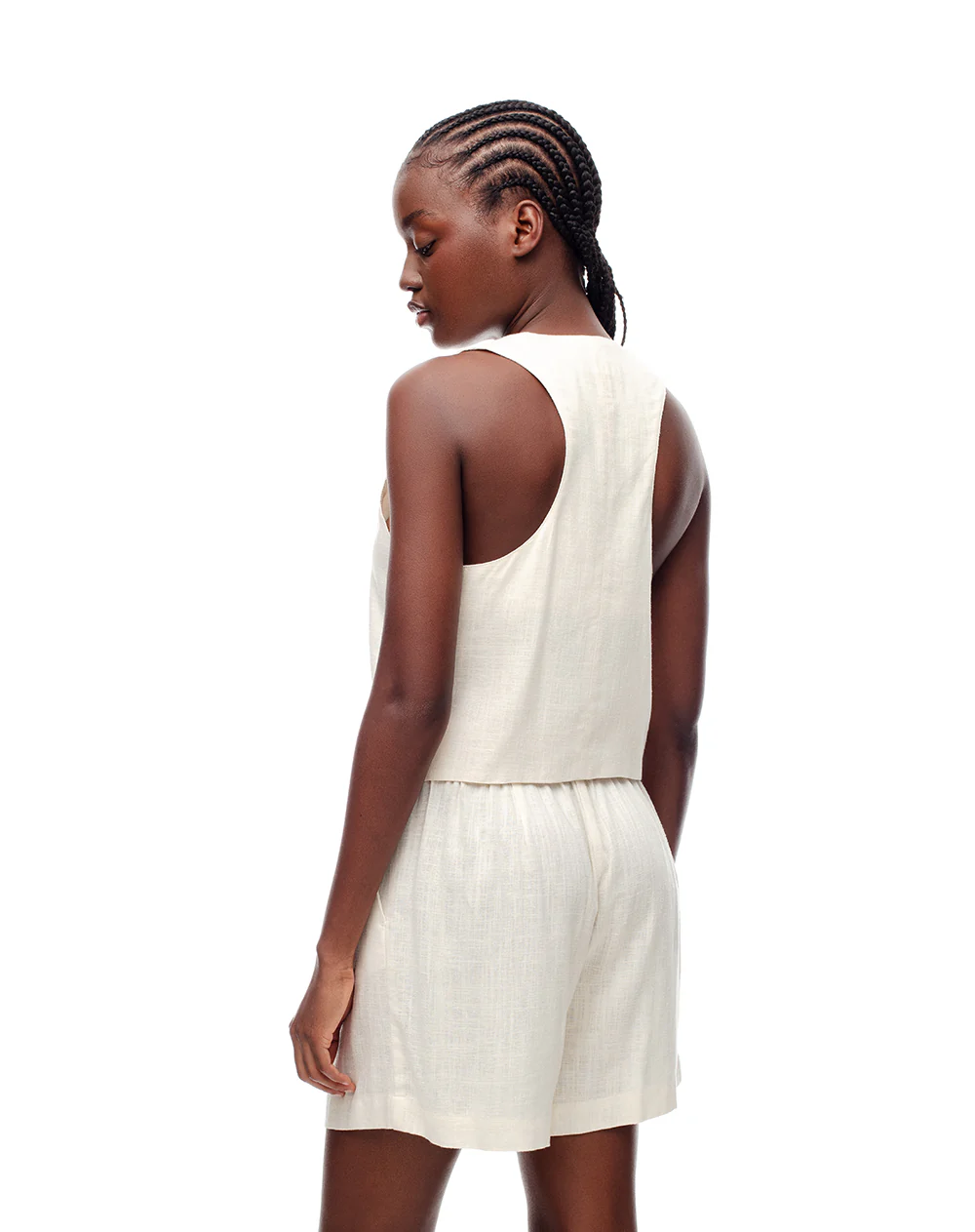 Short tiro alto regular lino vainilla mujer - Image 3