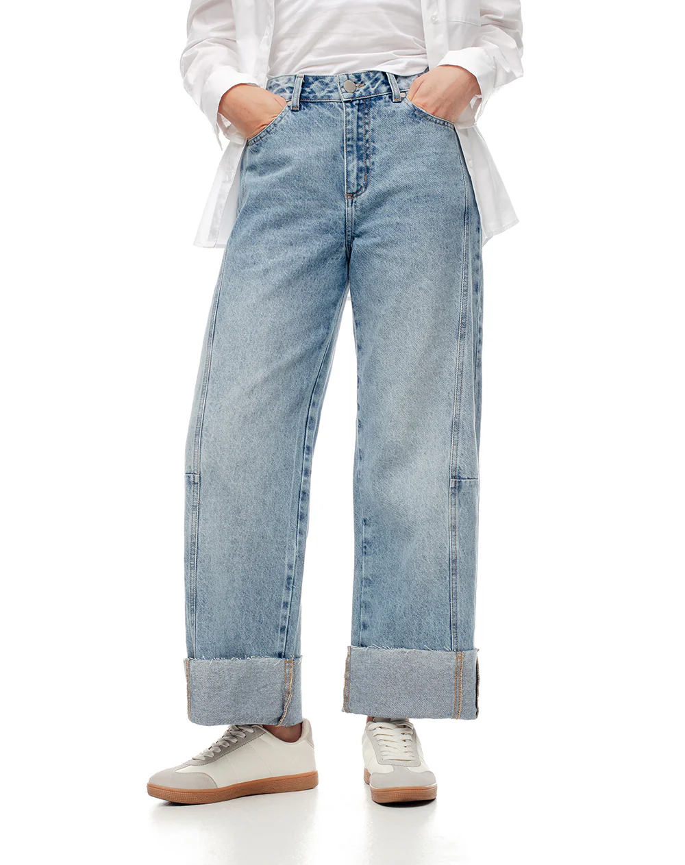 Jean wide leg tiro alto dobladillo índigo claro mujer - Image 5