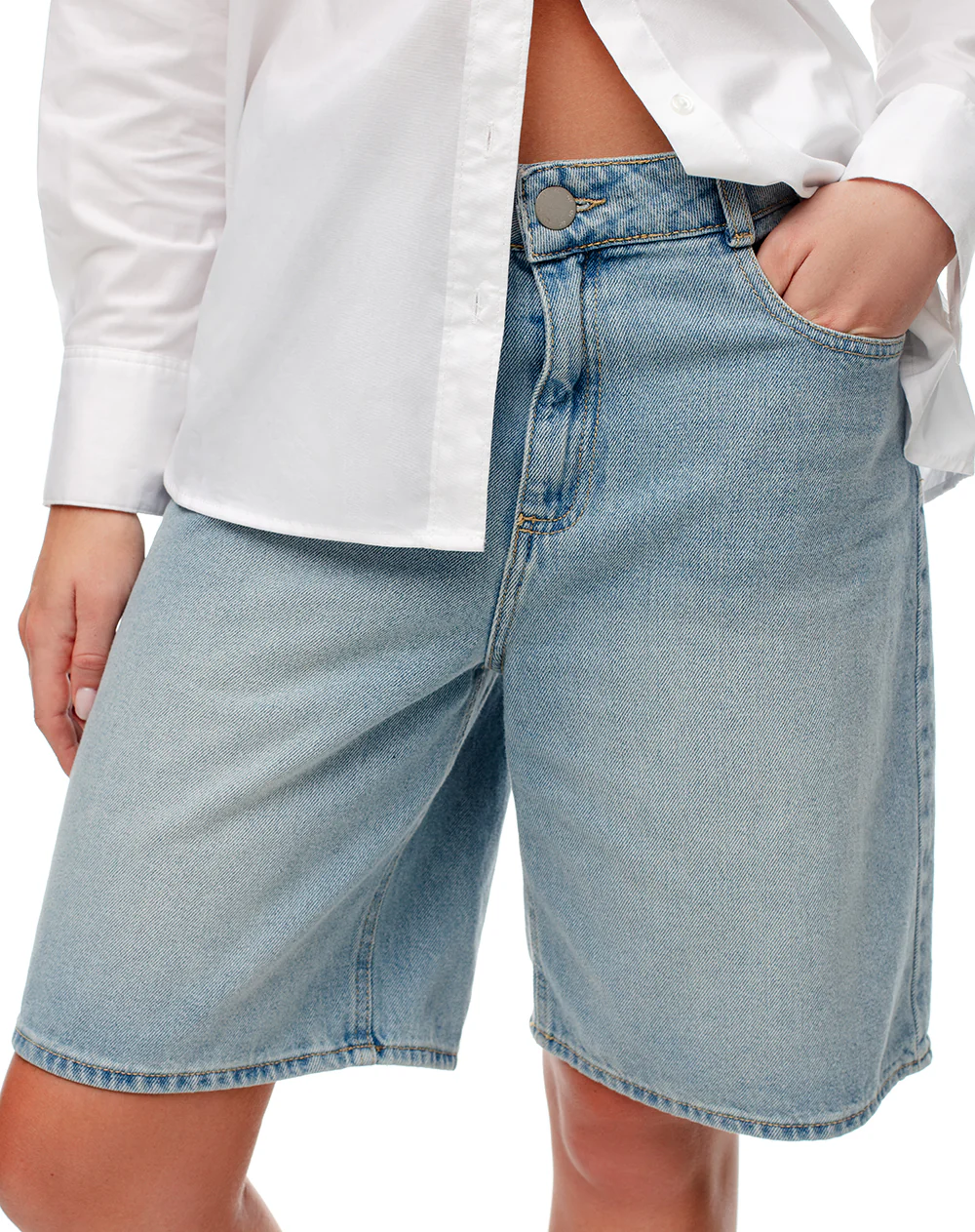 Bermuda denim tiro alto índigo medio mujer - Image 3