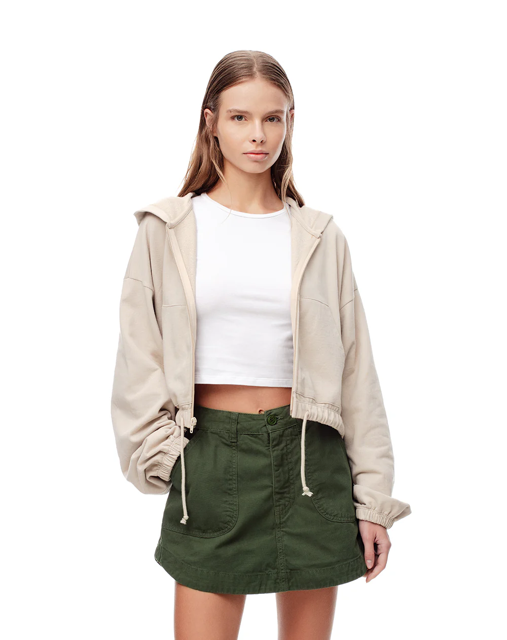 Falda short tiro medio denim verde mujer - Image 4