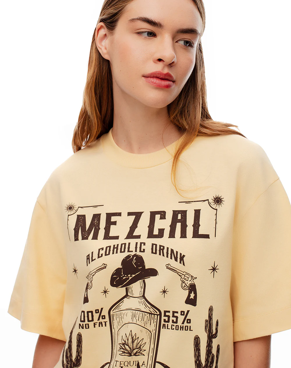 Camiseta oversize algodón amarilla estampada mujer - Image 4