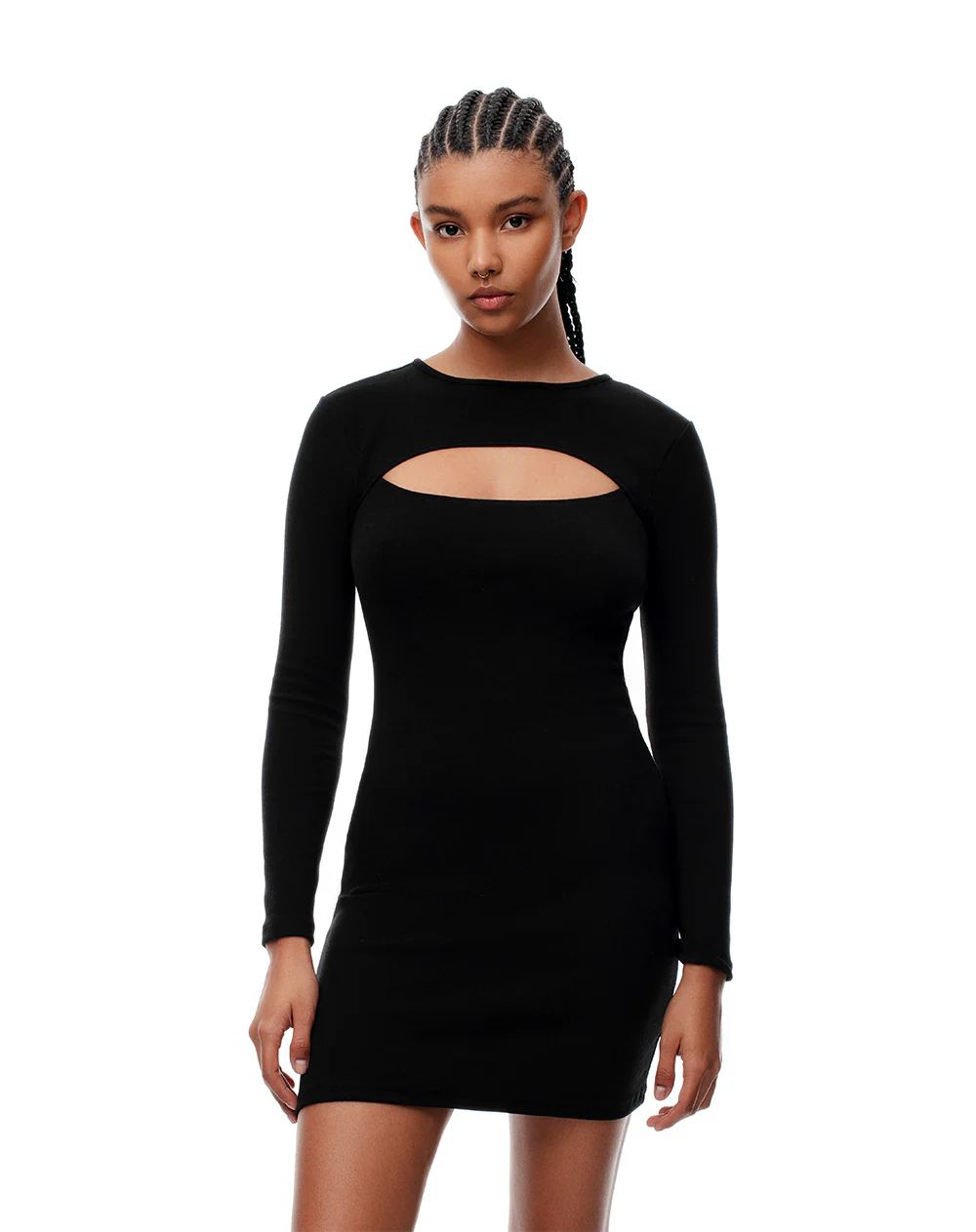 Vestido corto slim rib algodón negro mujer - Image 3