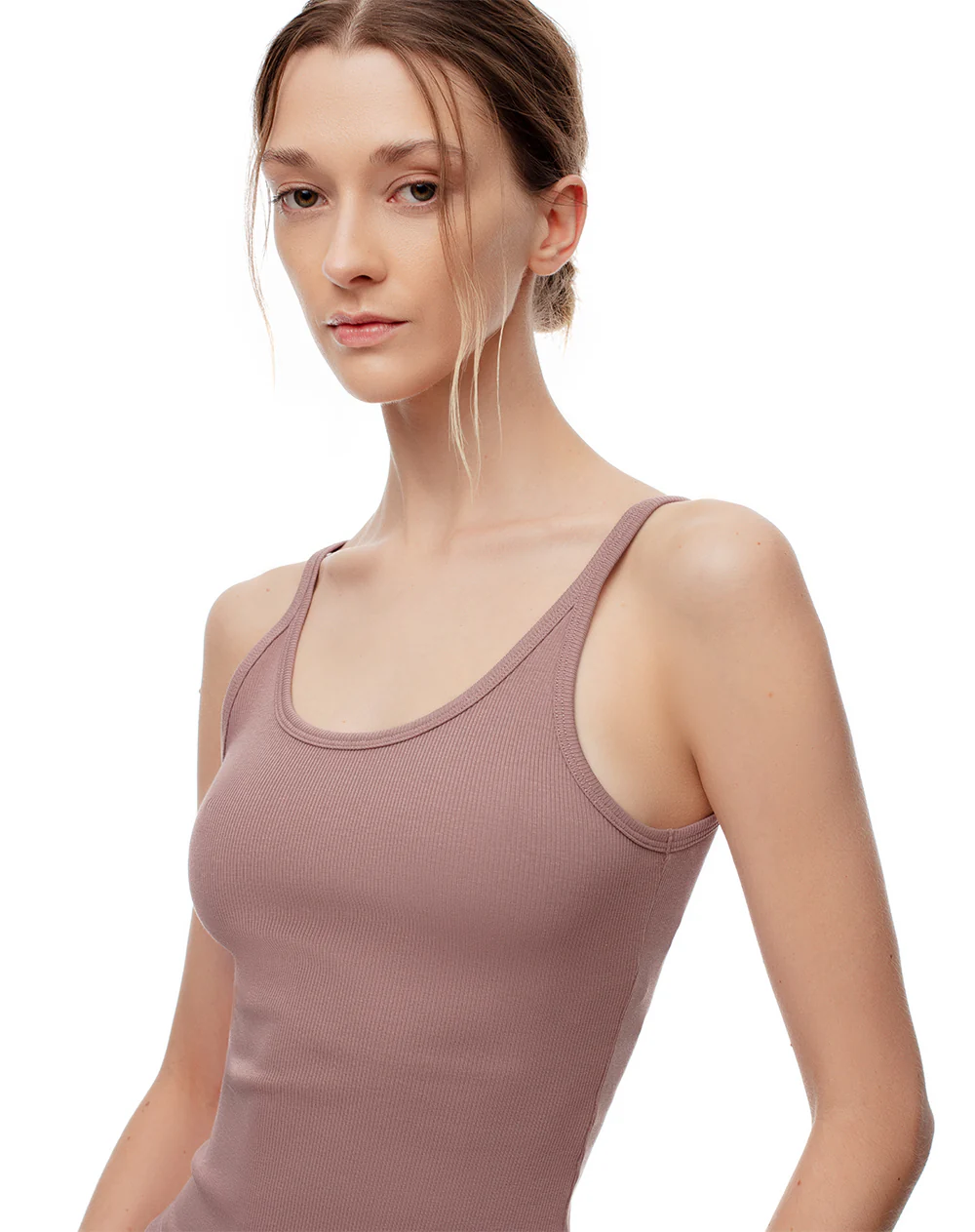 Camiseta manga sisa slim rib algodón malva mujer - Image 3