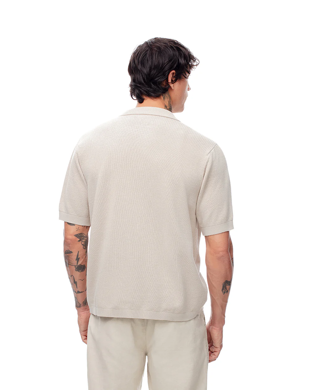 Camisa manga corta regular tejida algodón arena hombre - Image 2