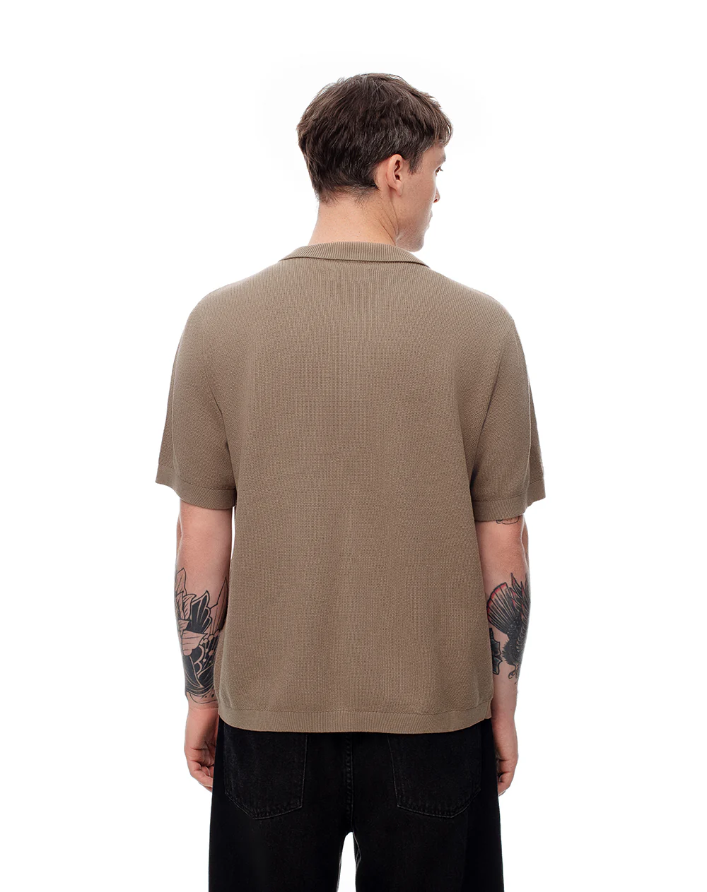 Camisa manga corta regular tejida algodón café hombre - Image 2