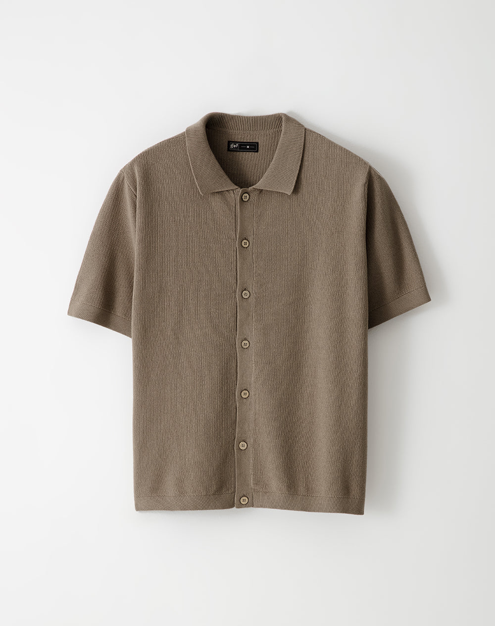 Camisa manga corta regular tejida algodón café hombre - Image 5