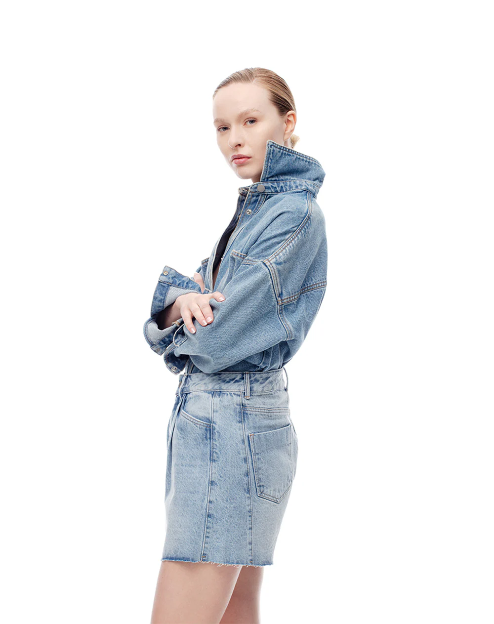 Short tiro alto denim índigo medio mujer - Image 4