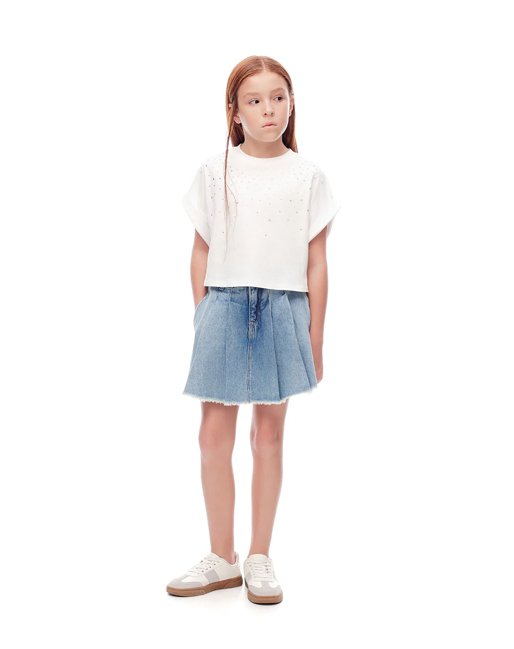 Falda short denim índigo medio niña - Image 4