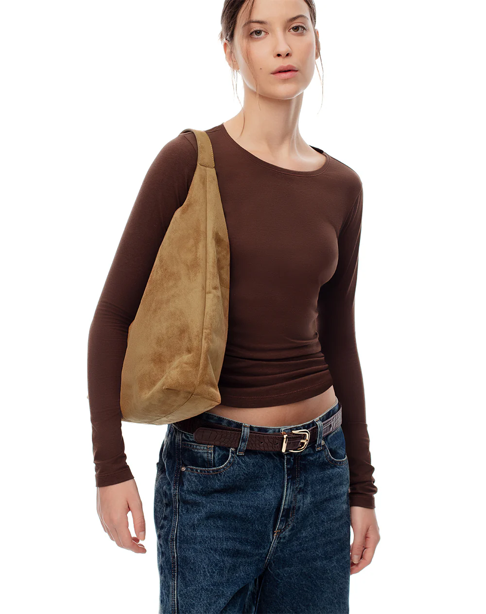 Bolso hobo tipo gamuza café - Image 2