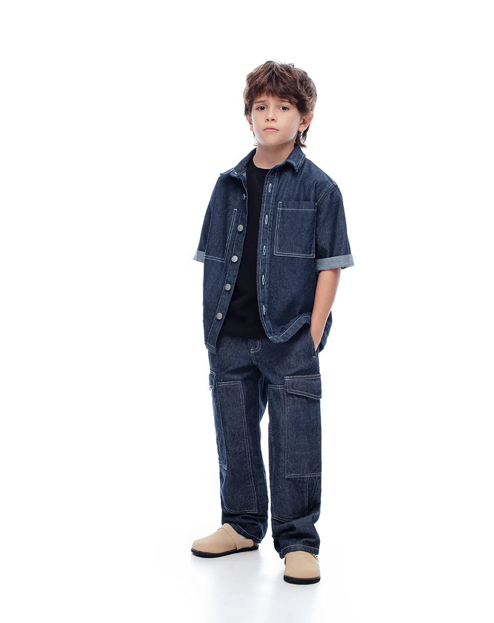 Camisa manga corta regular denim índigo oscuro niño - Image 3
