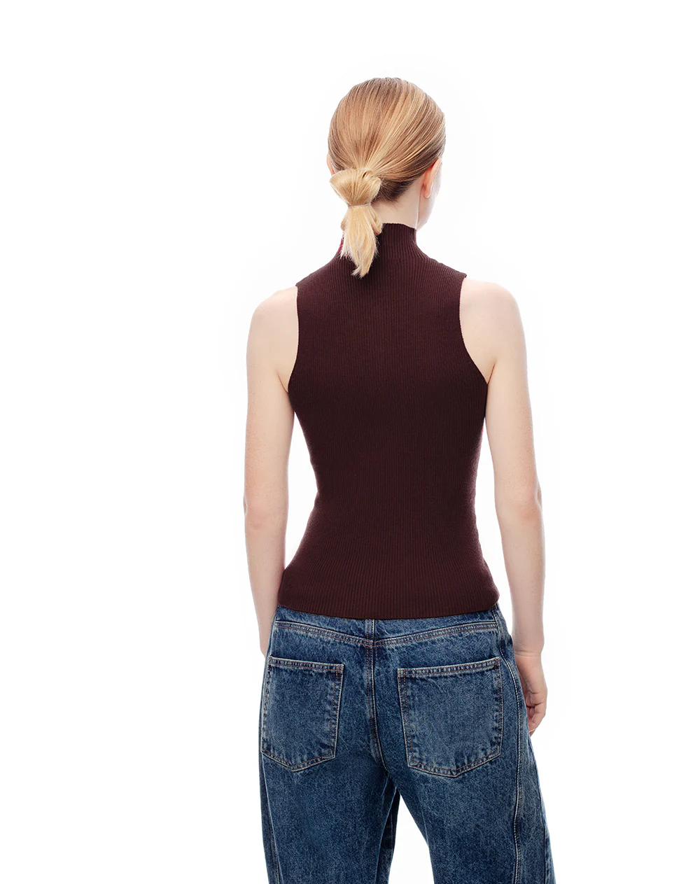 Camiseta esqueleto slim tejido de punto vino tinto mujer - Image 2