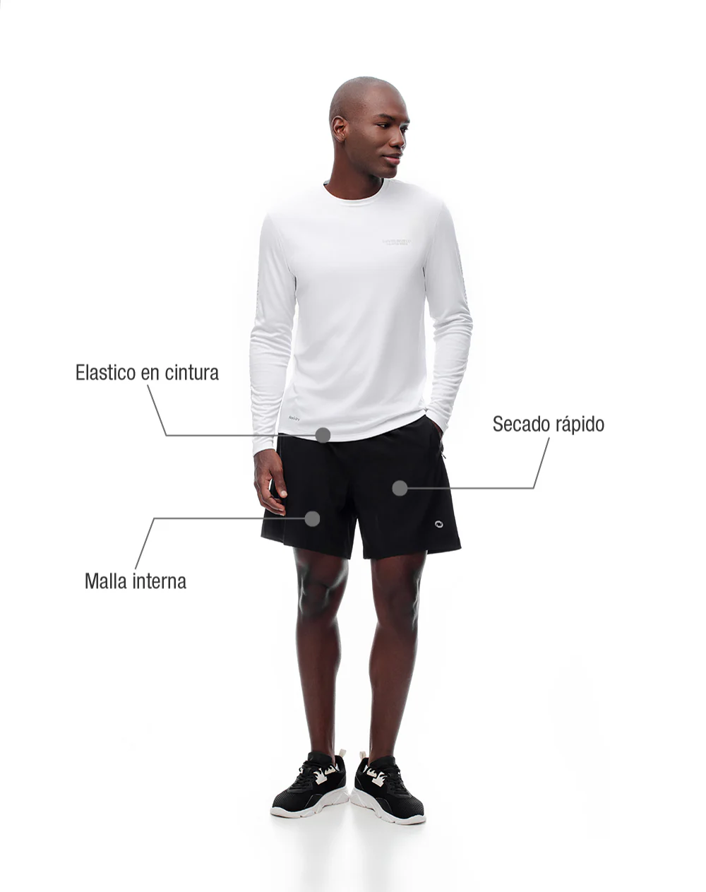 Pantaloneta deportiva malla interna negra hombre - Image 2