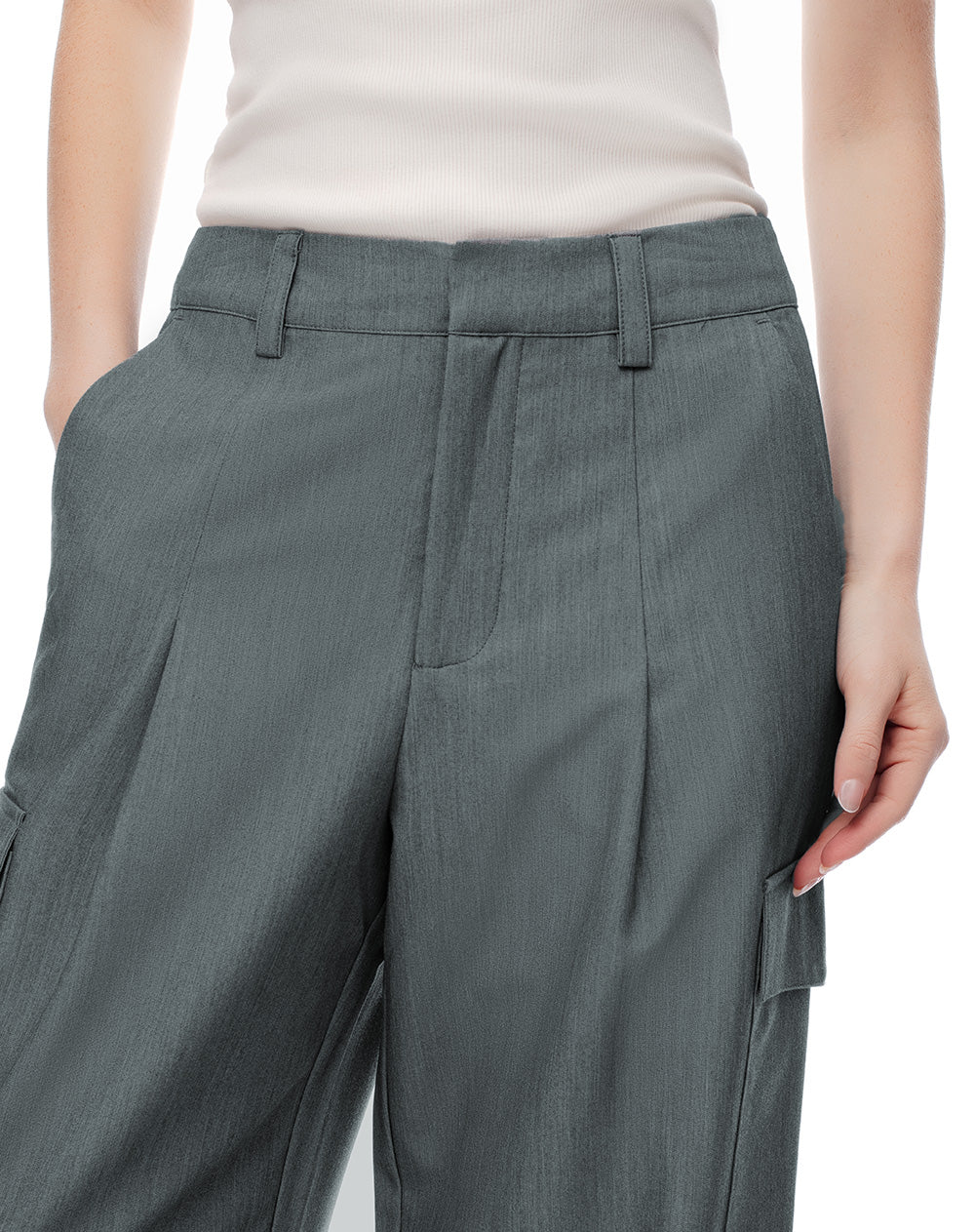 Pantalón cargo wide leg tiro alto gris mujer - Image 5