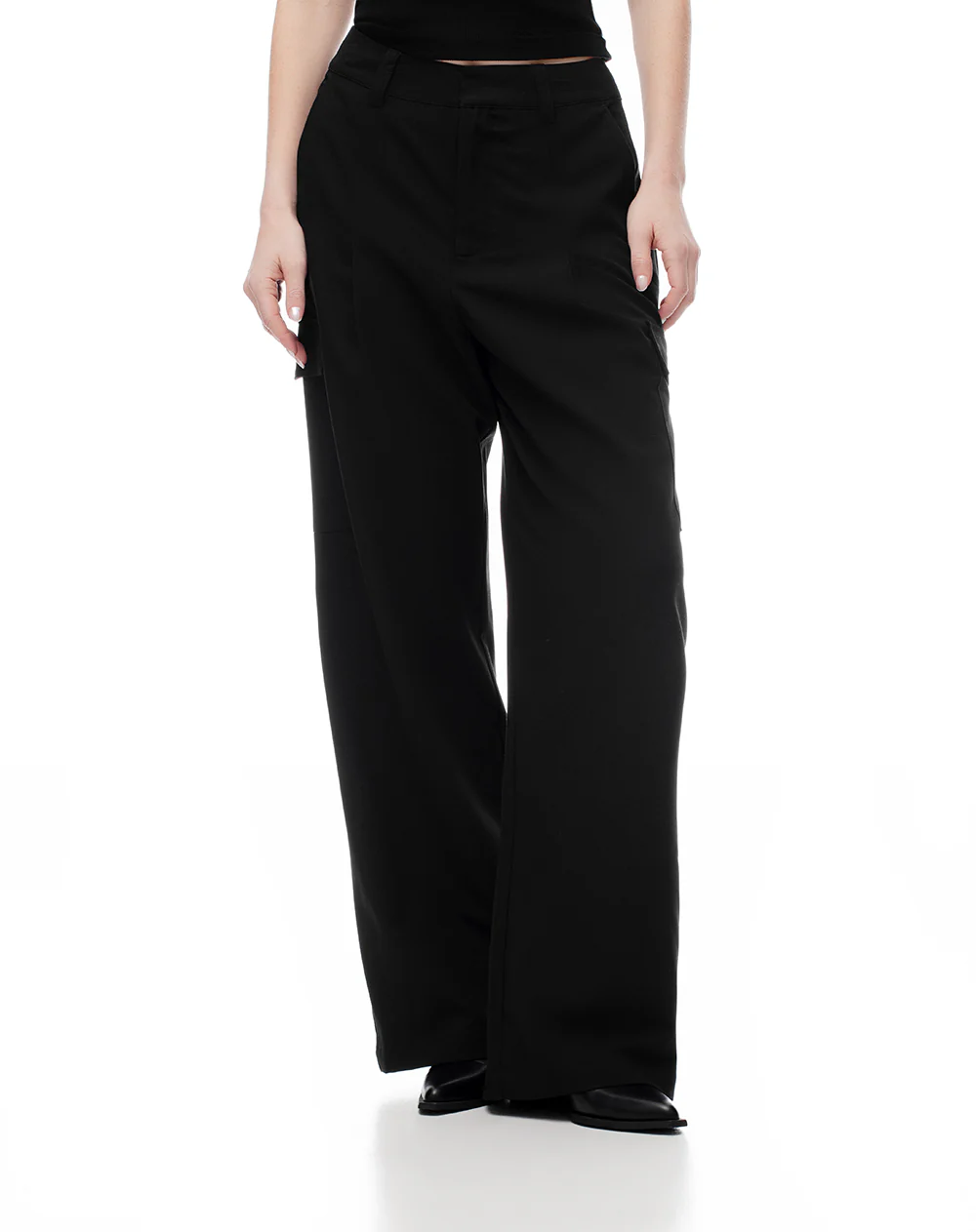 Pantalón cargo wide leg tiro alto negro mujer - Image 6
