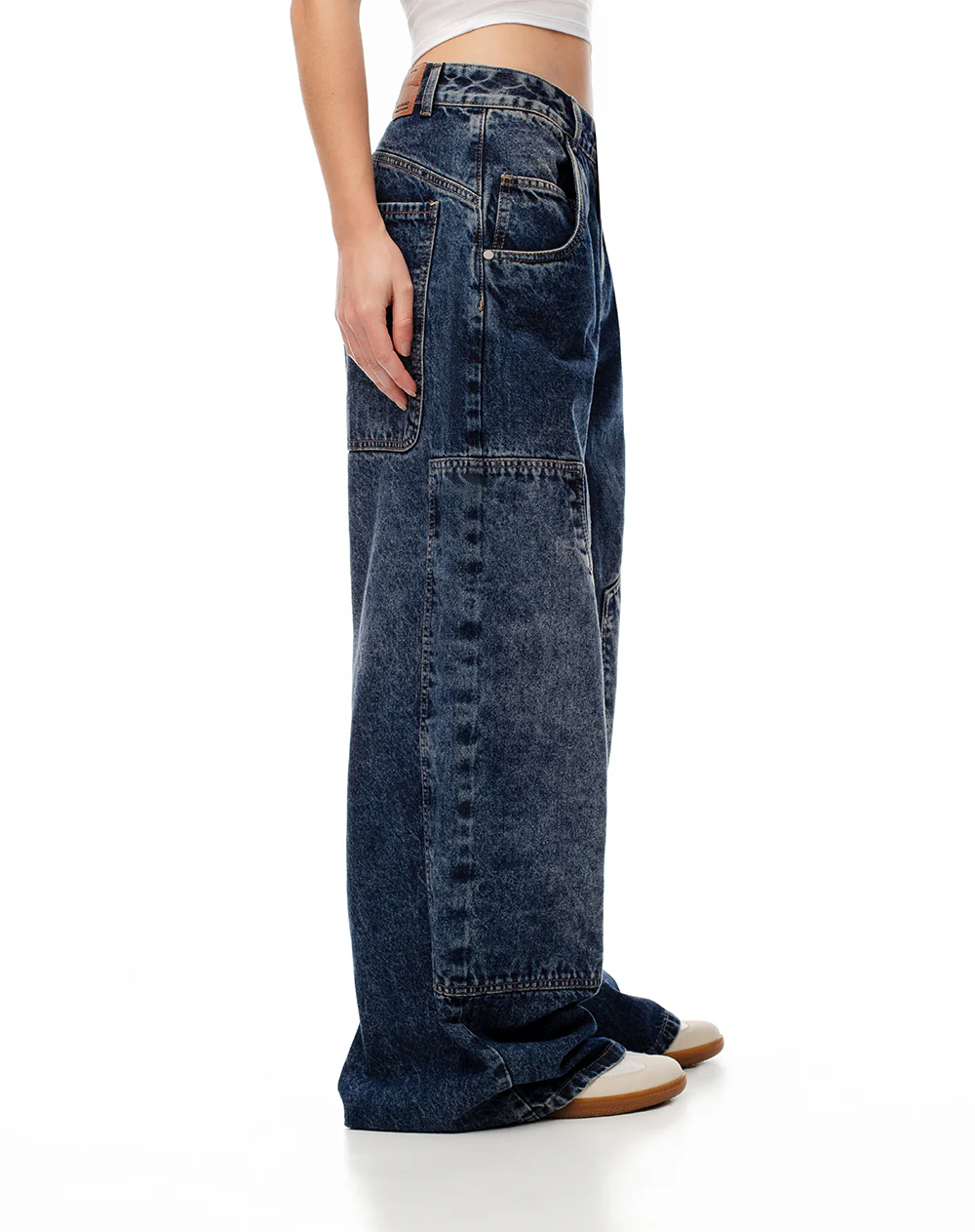 Jean wide leg utilitario tiro medio índigo oscuro mujer - Image 4