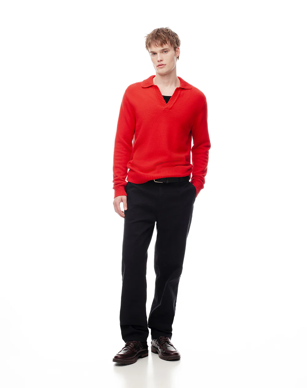 Buzo tipo polo regular tejido de punto rojo hombre - Image 4