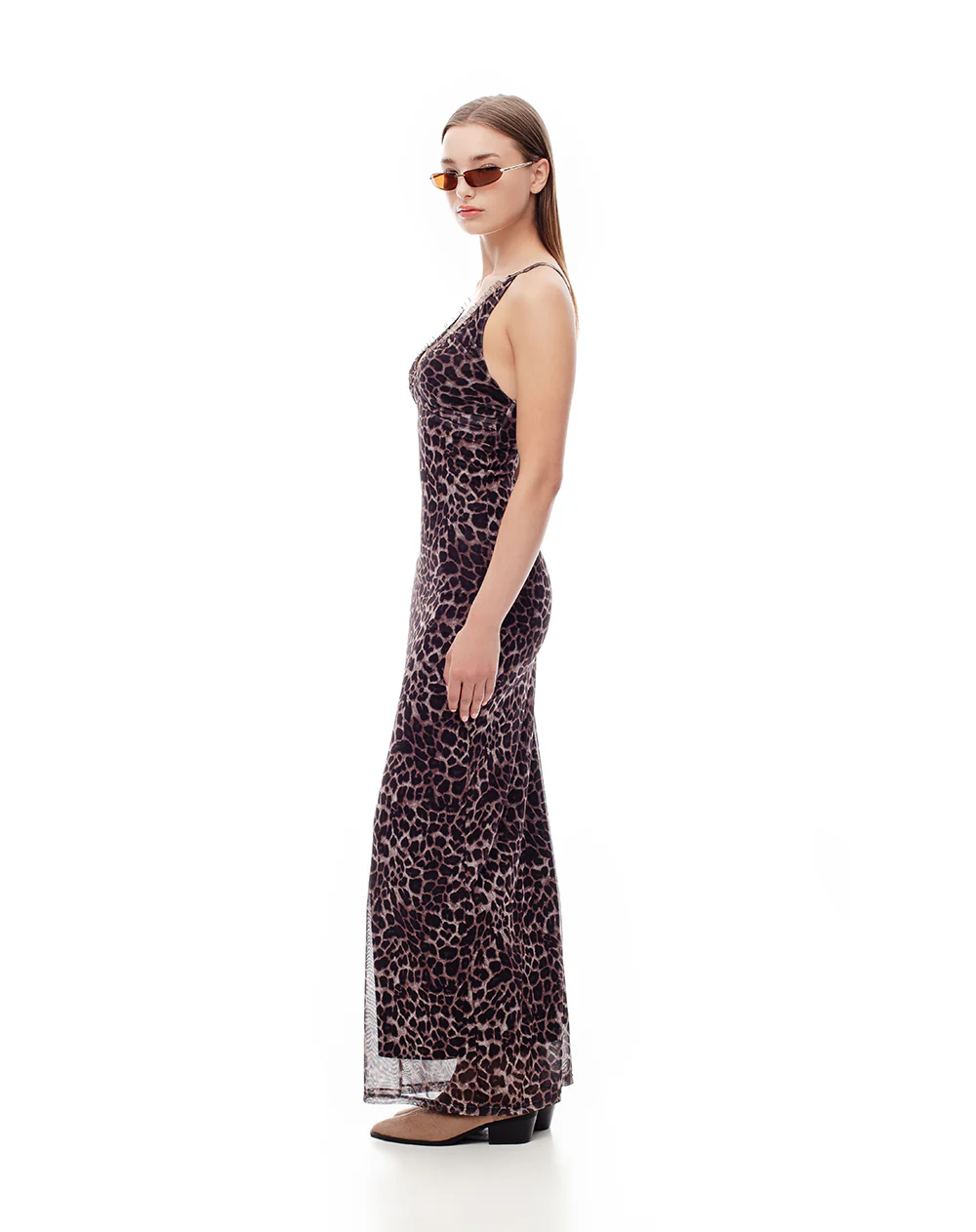Vestido largo tull con forro print mujer - Image 4
