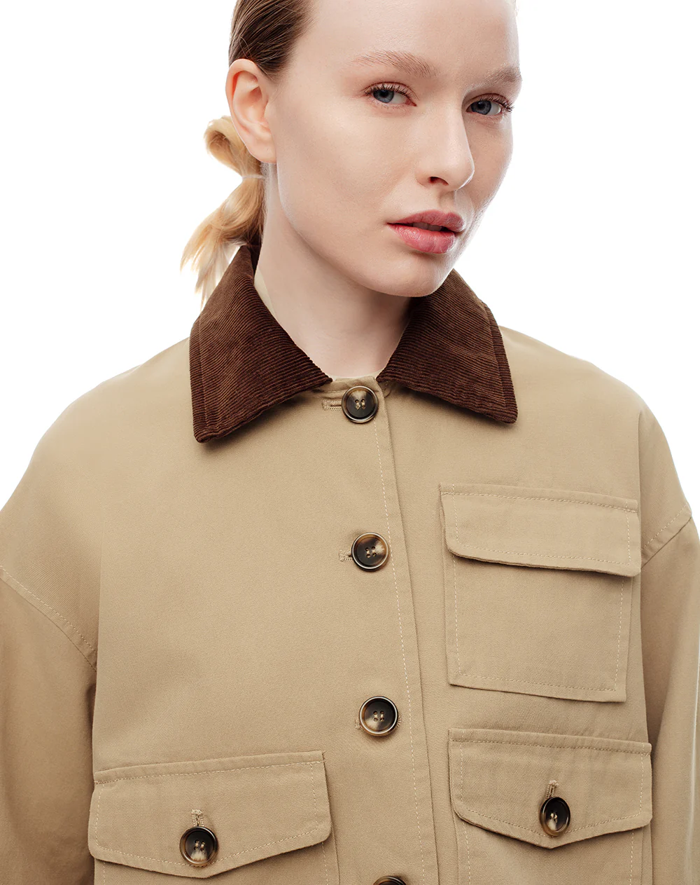 Chaqueta recta drill algodón caqui mujer - Image 3