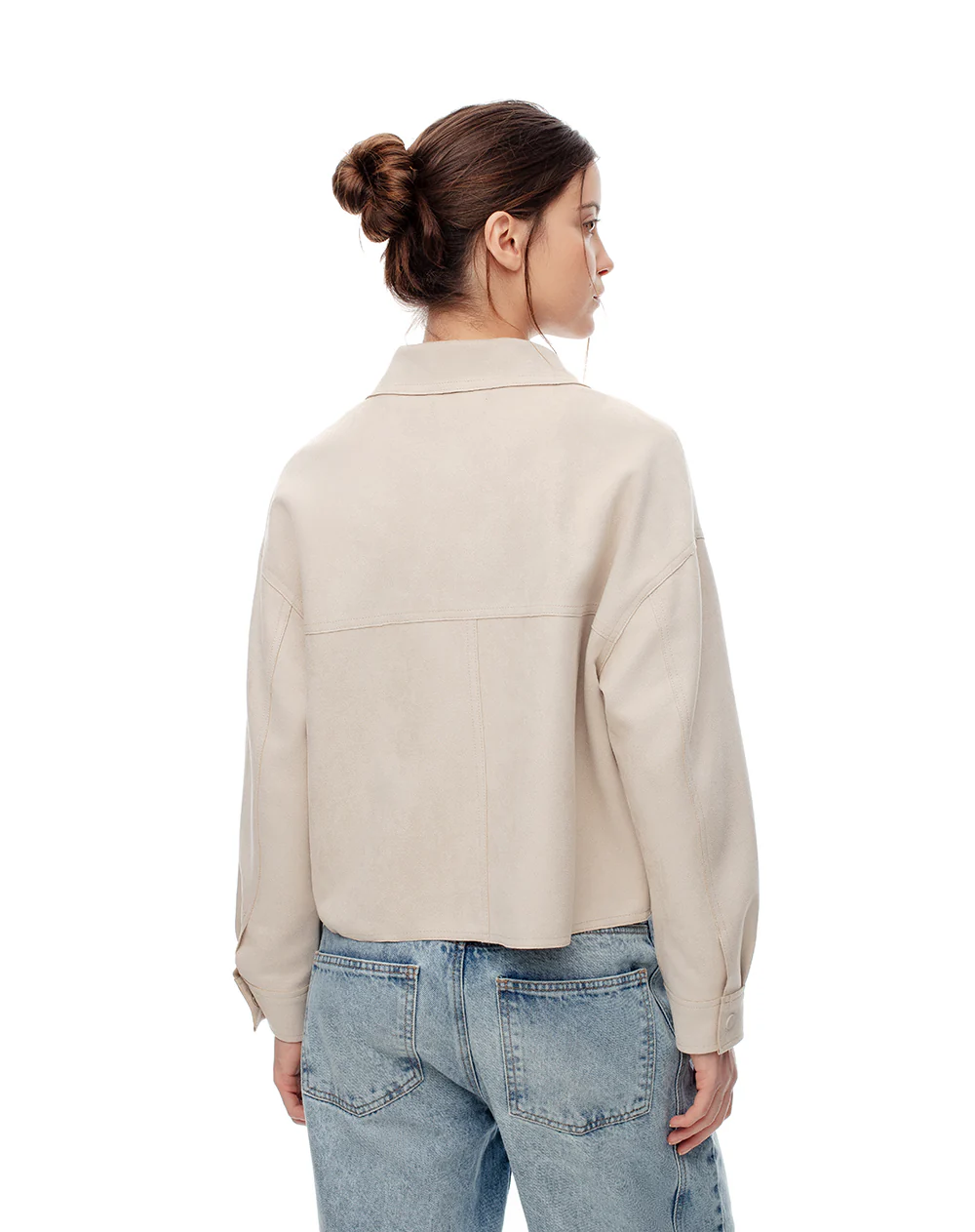 Chaqueta tejido suede arena mujer - Image 3
