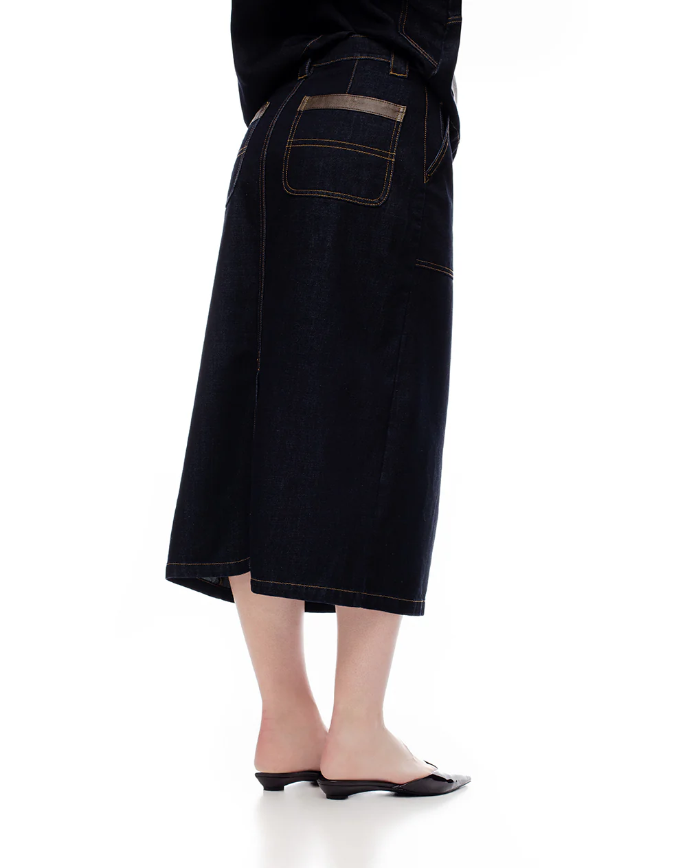 Falda midi denim tiro medio índigo oscuro mujer - Image 2