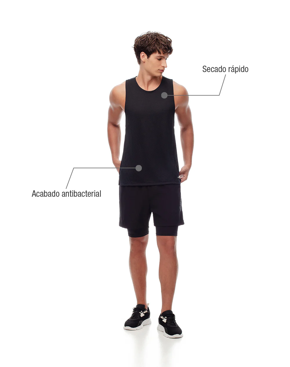 Camisilla deportiva antibacterial negra hombre - Image 2