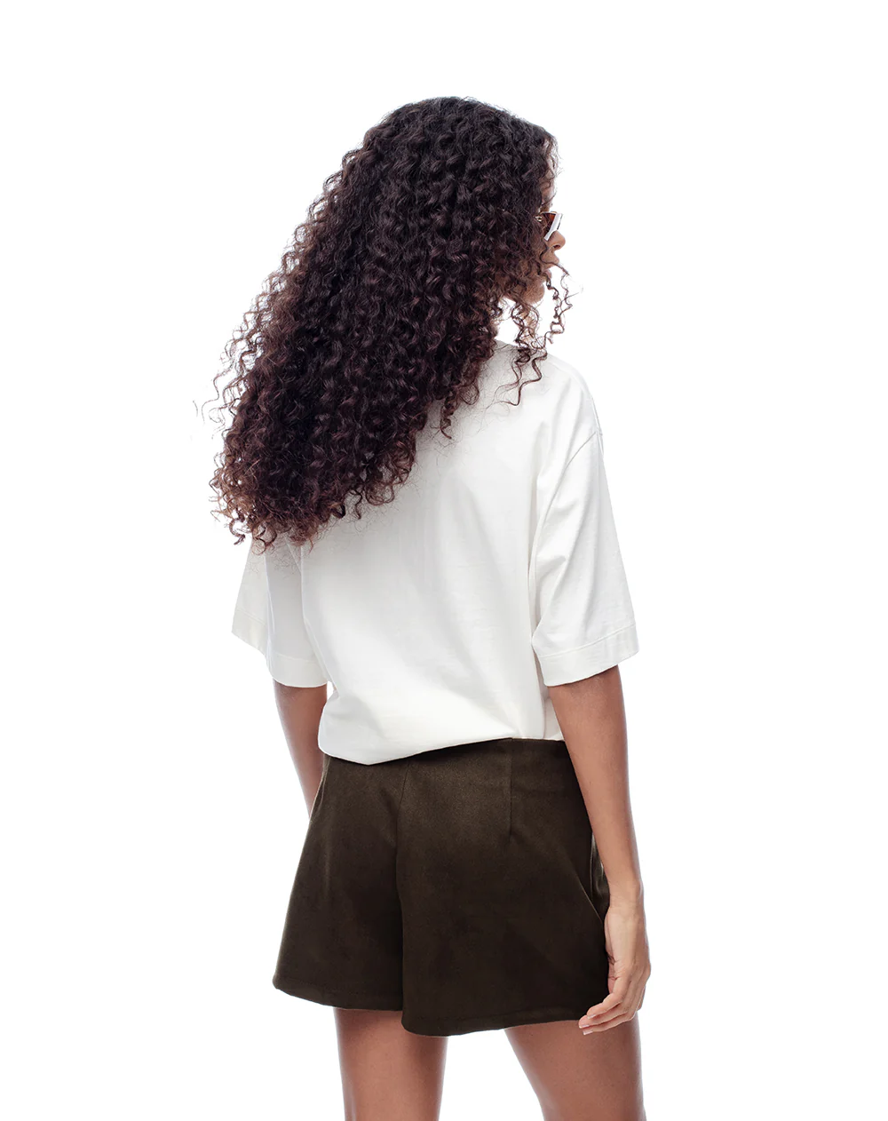 Falda short tiro medio tejido suede chocolate mujer - Image 2