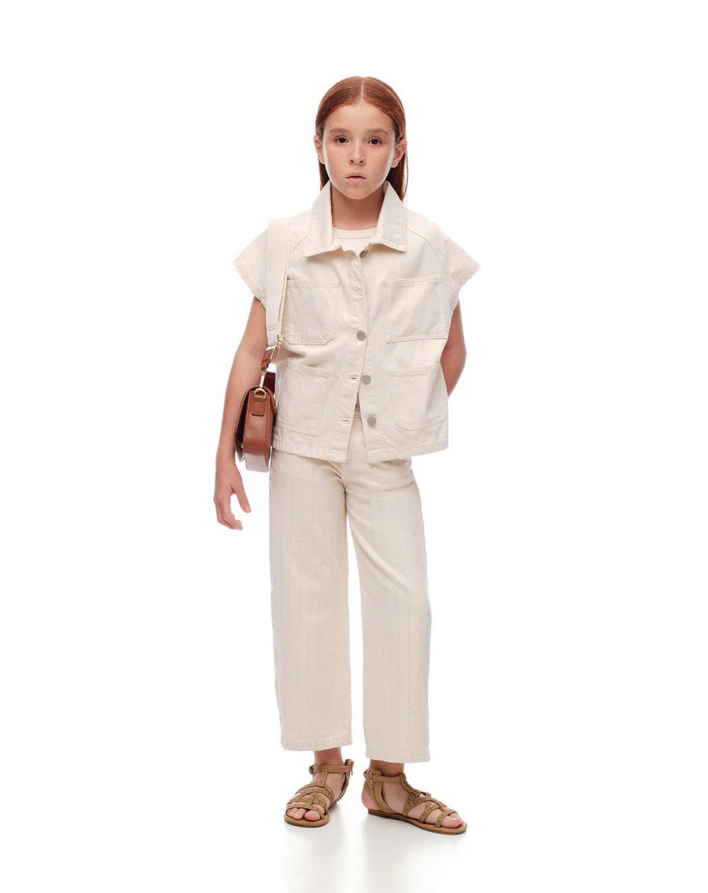 Chaleco oversize algodón crema niña - Image 4