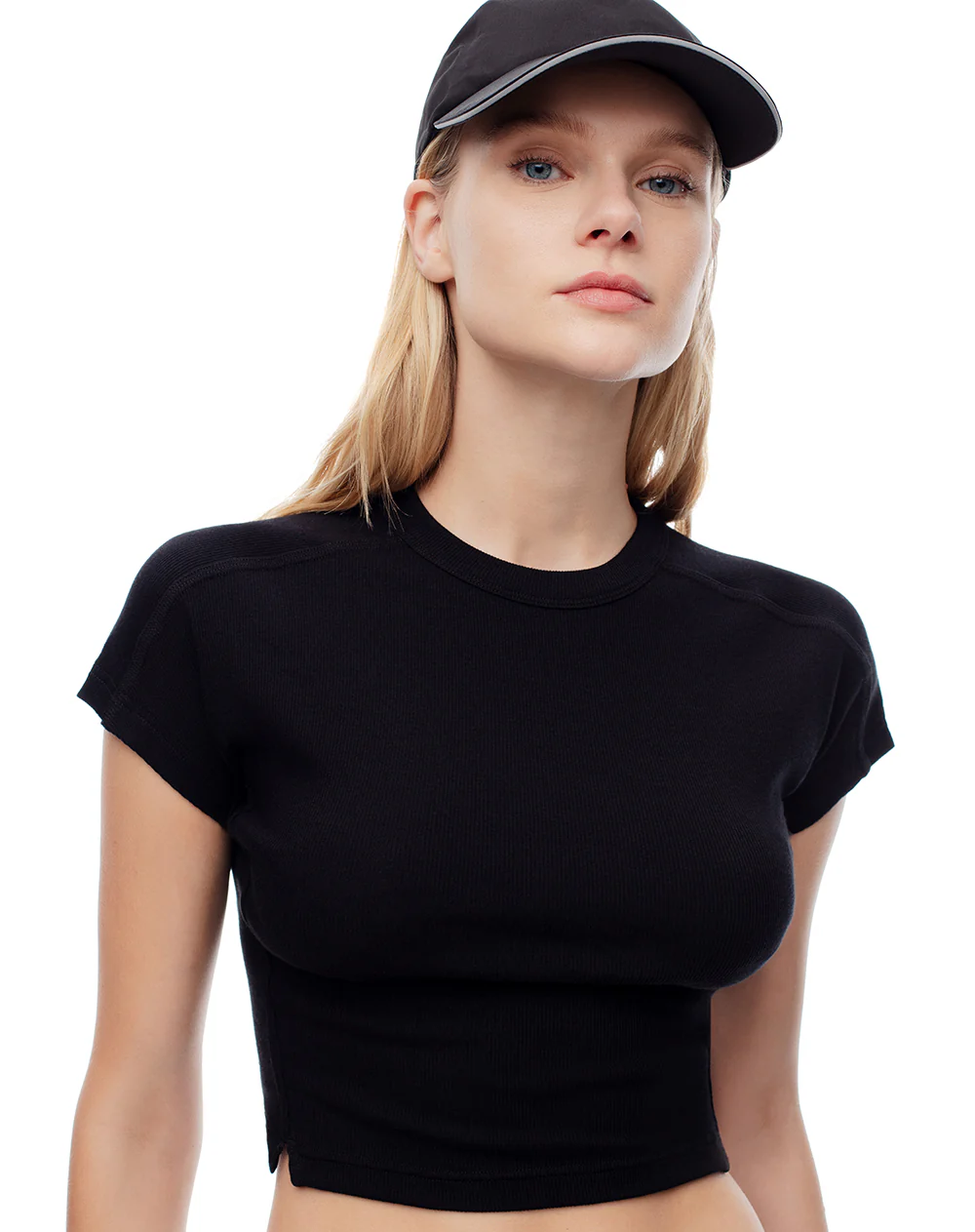 Camiseta crop slim rib algodón negro mujer - Image 4