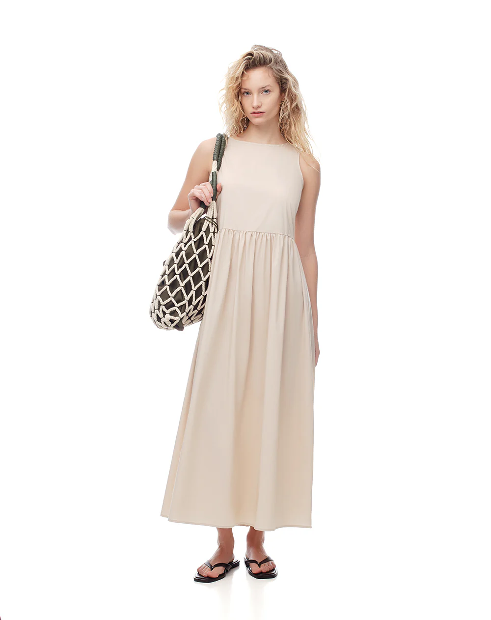 Vestido midi espalda anudada beige mujer - Image 3
