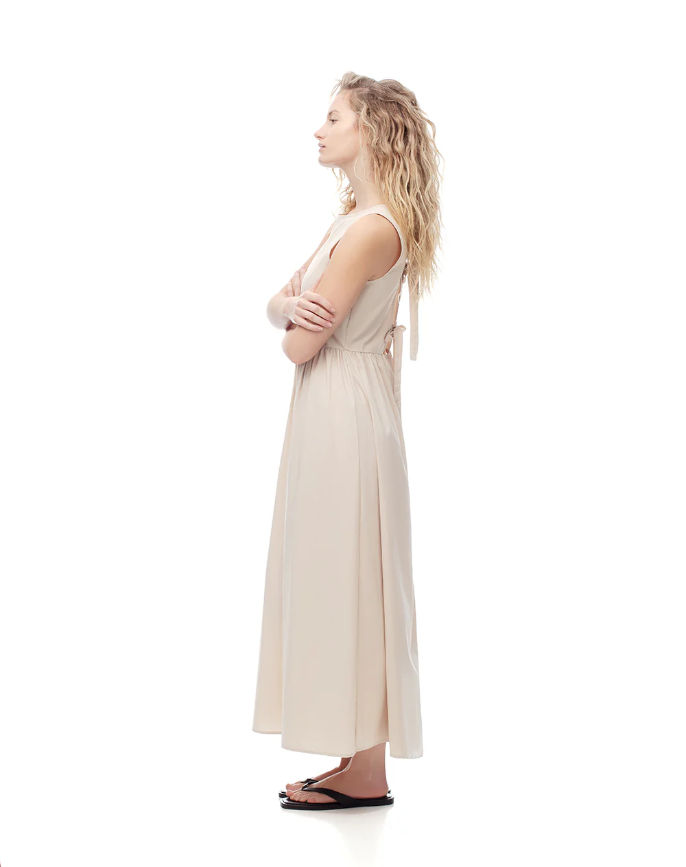 Vestido midi espalda anudada beige mujer - Image 5