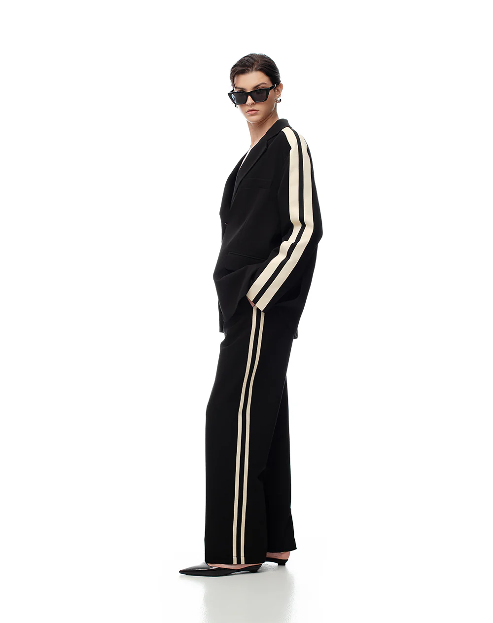 Pantalón recto tiro medio negro mujer