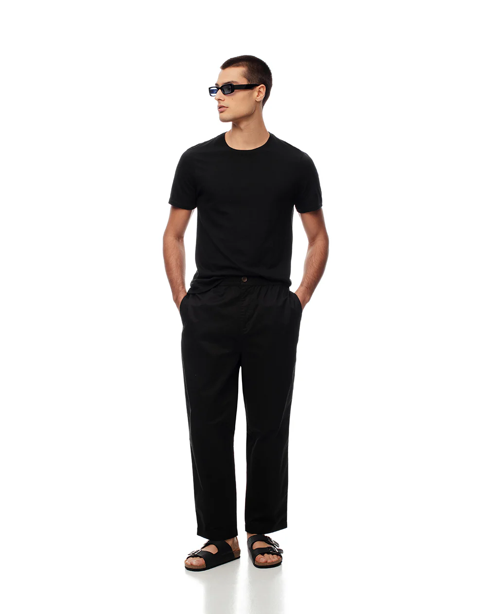 Pantalón recto drill algodón negro hombre