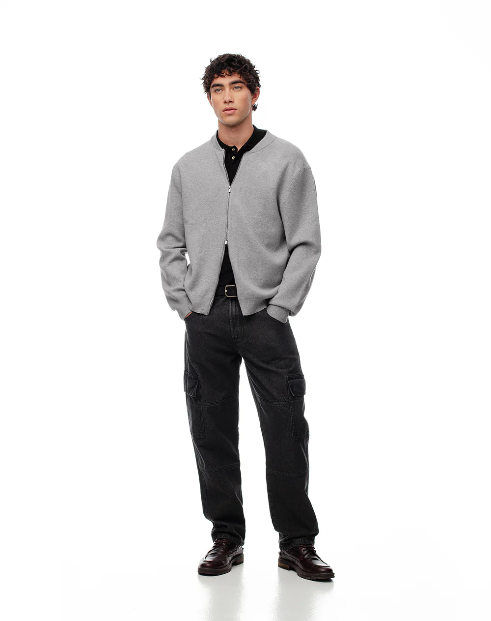 Chaqueta bomber regular cierre doble gris hombre - Image 4