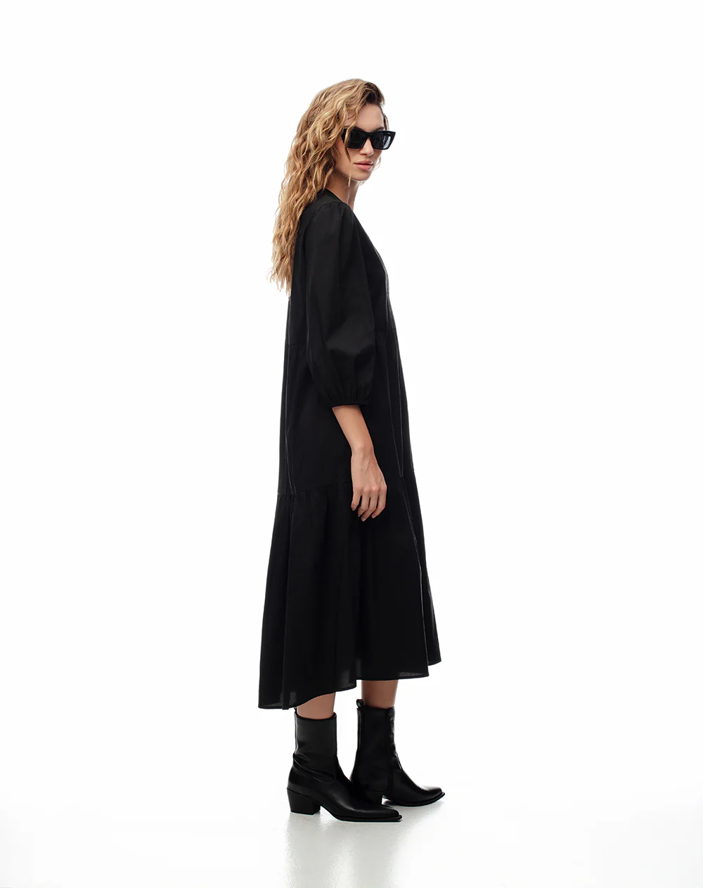 Vestido midi manga 3/4 negro mujer - Image 4