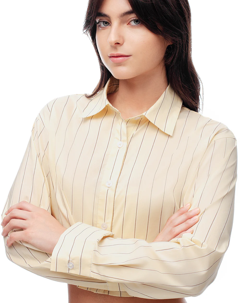 Camisa manga larga crop rayas mujer - Image 3