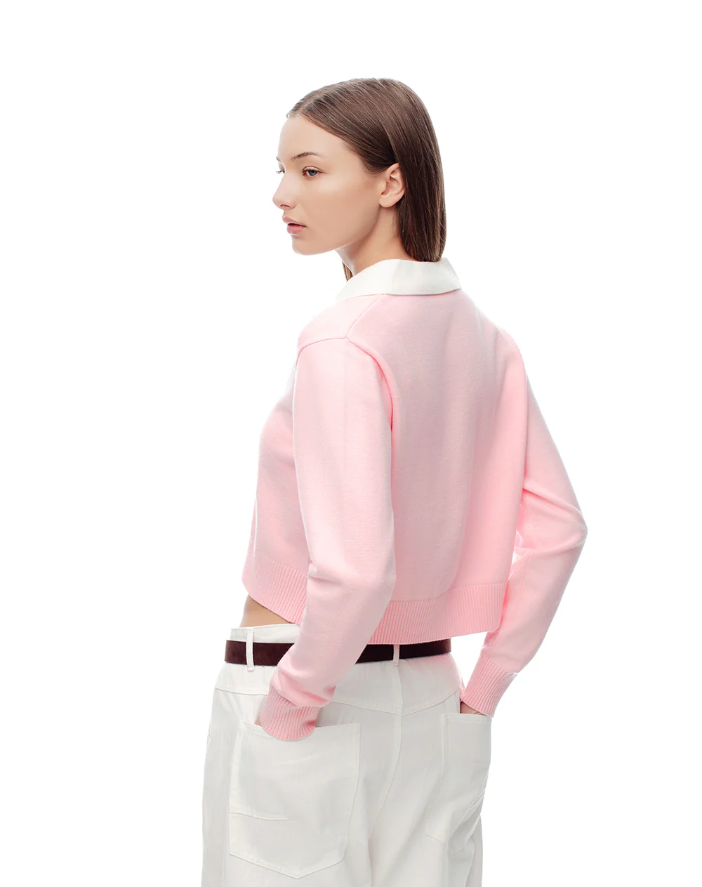Buzo tipo polo regular tejido de punto rosa mujer - Image 2