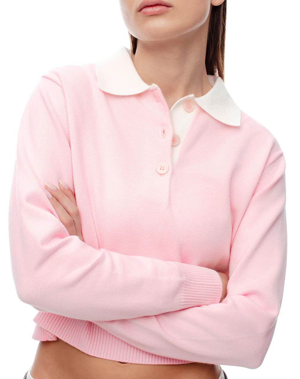 Buzo tipo polo regular tejido de punto rosa mujer - Image 3