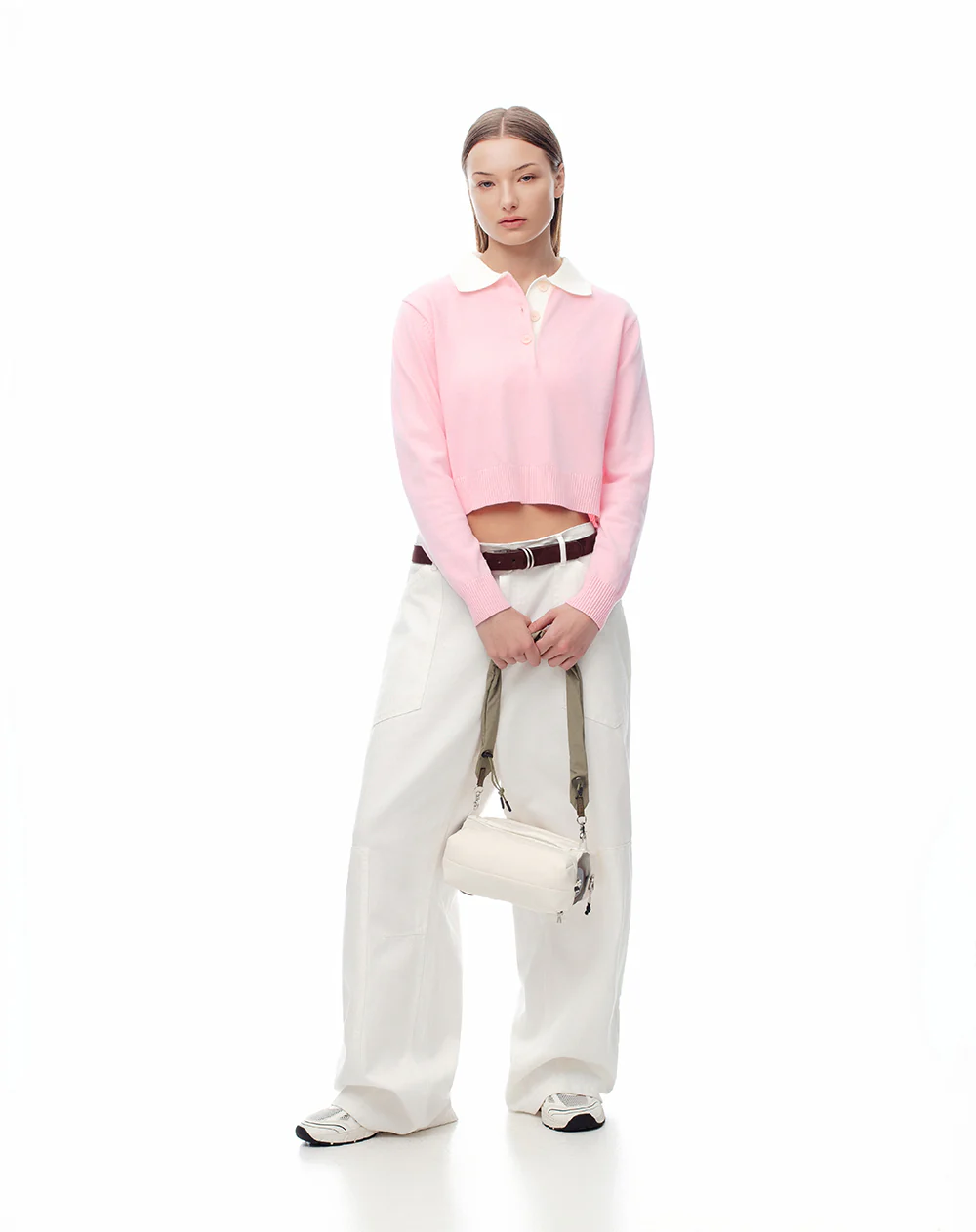Buzo tipo polo regular tejido de punto rosa mujer - Image 4