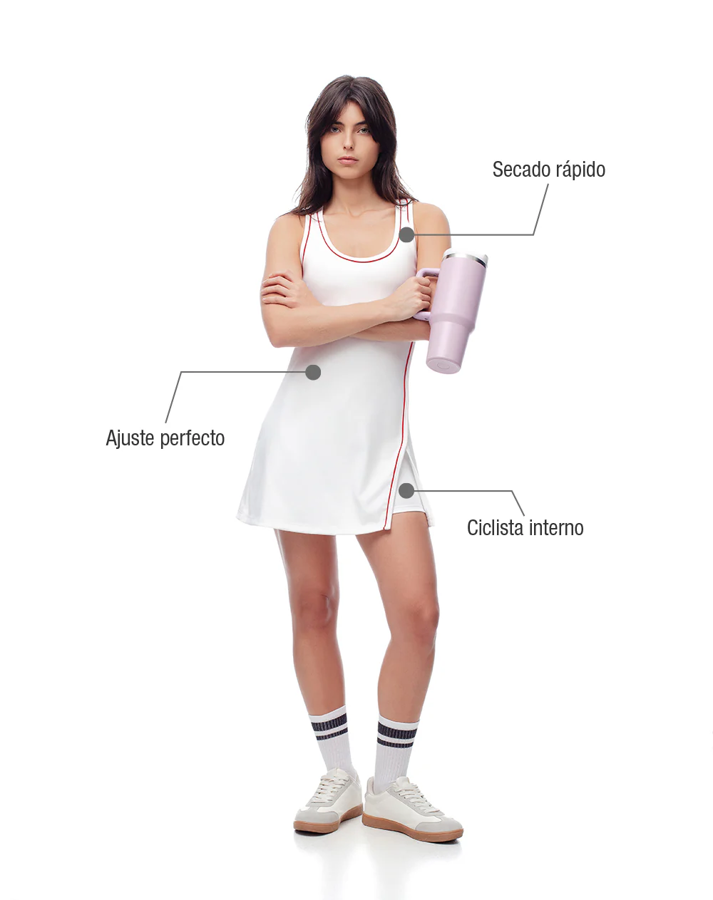 Vestido deportivo ciclista interno blanco mujer - Image 2