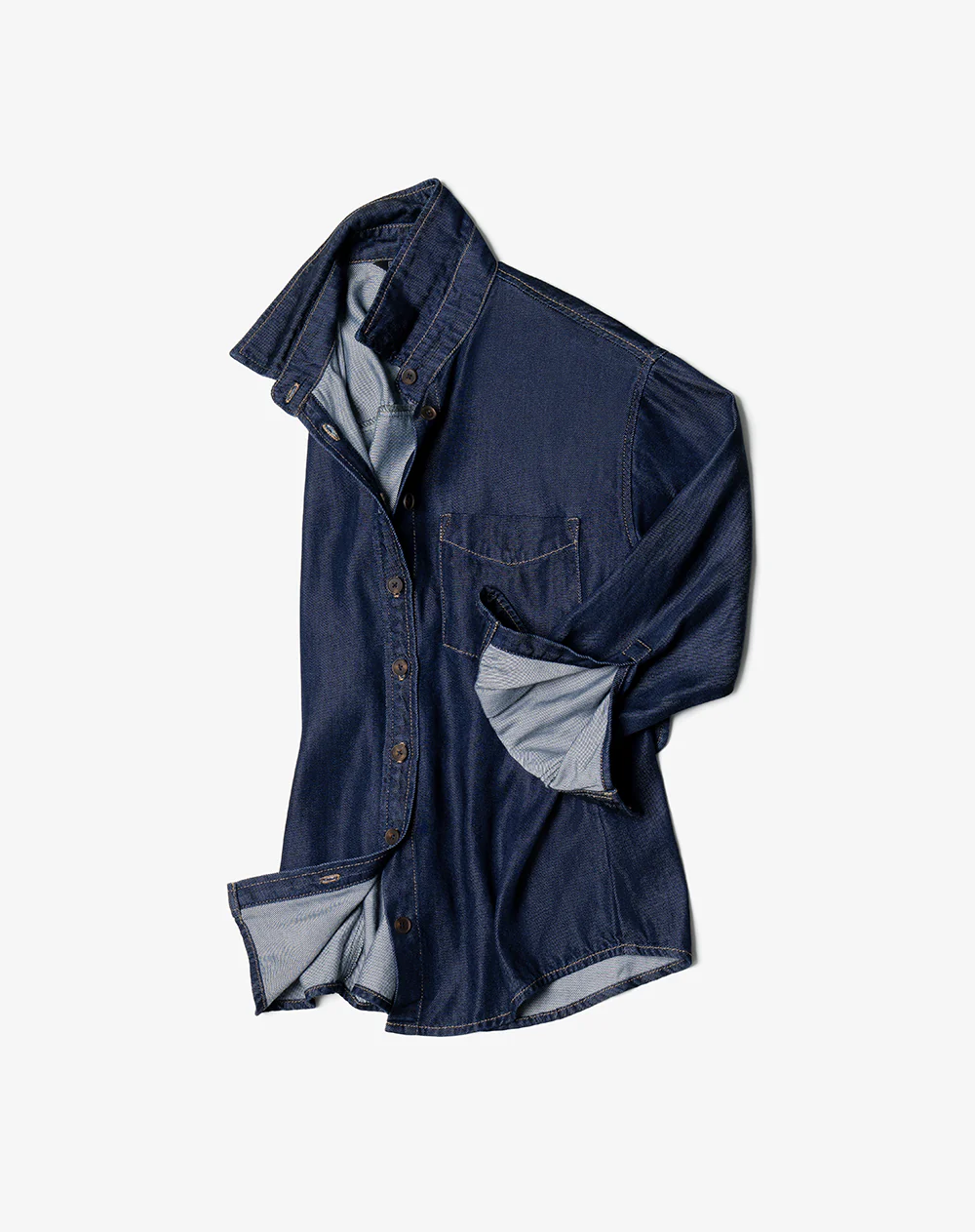 Camisa manga larga regular denim índigo oscuro mujer