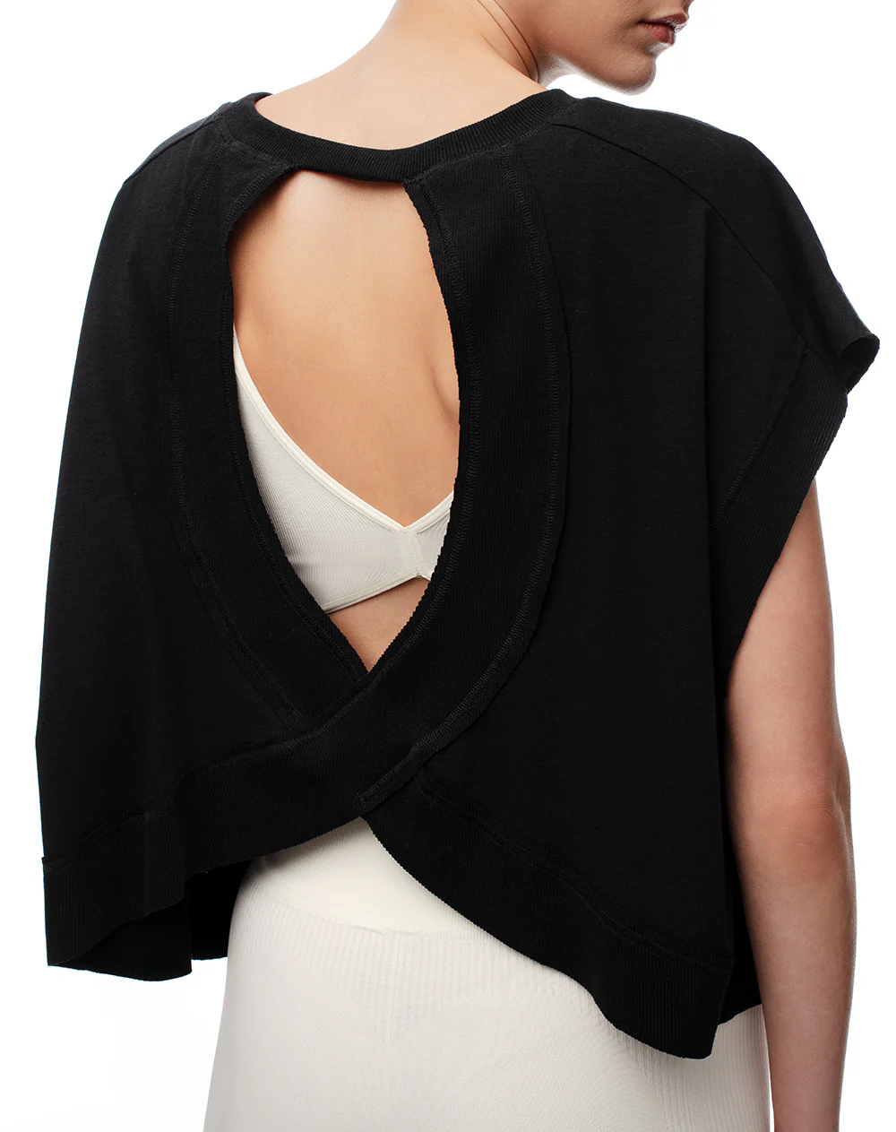 Camiseta deportiva espalda cruzada negra mujer - Image 3