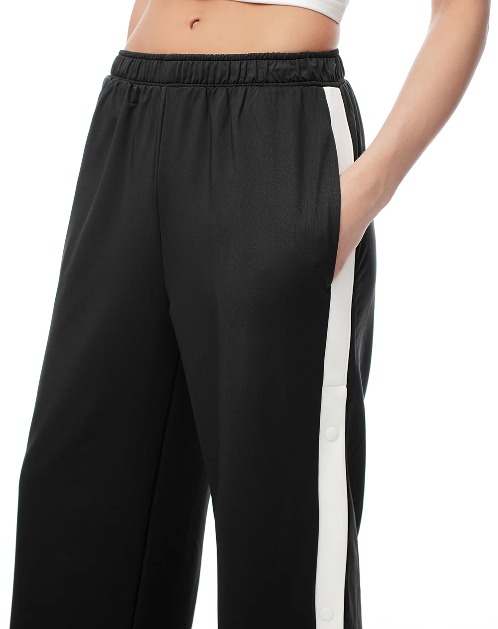 Pantalón wide leg tiro alto abertura lateral negro mujer - Image 3